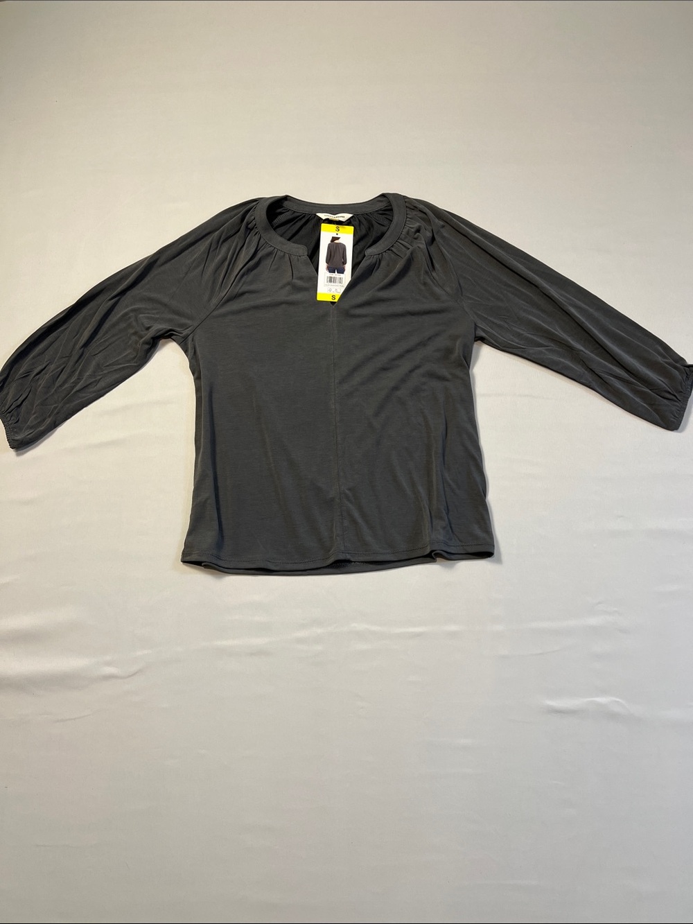Lucky Brand Women's Dark Gray Scoop Neck 3/4 Sleeve Top Size S